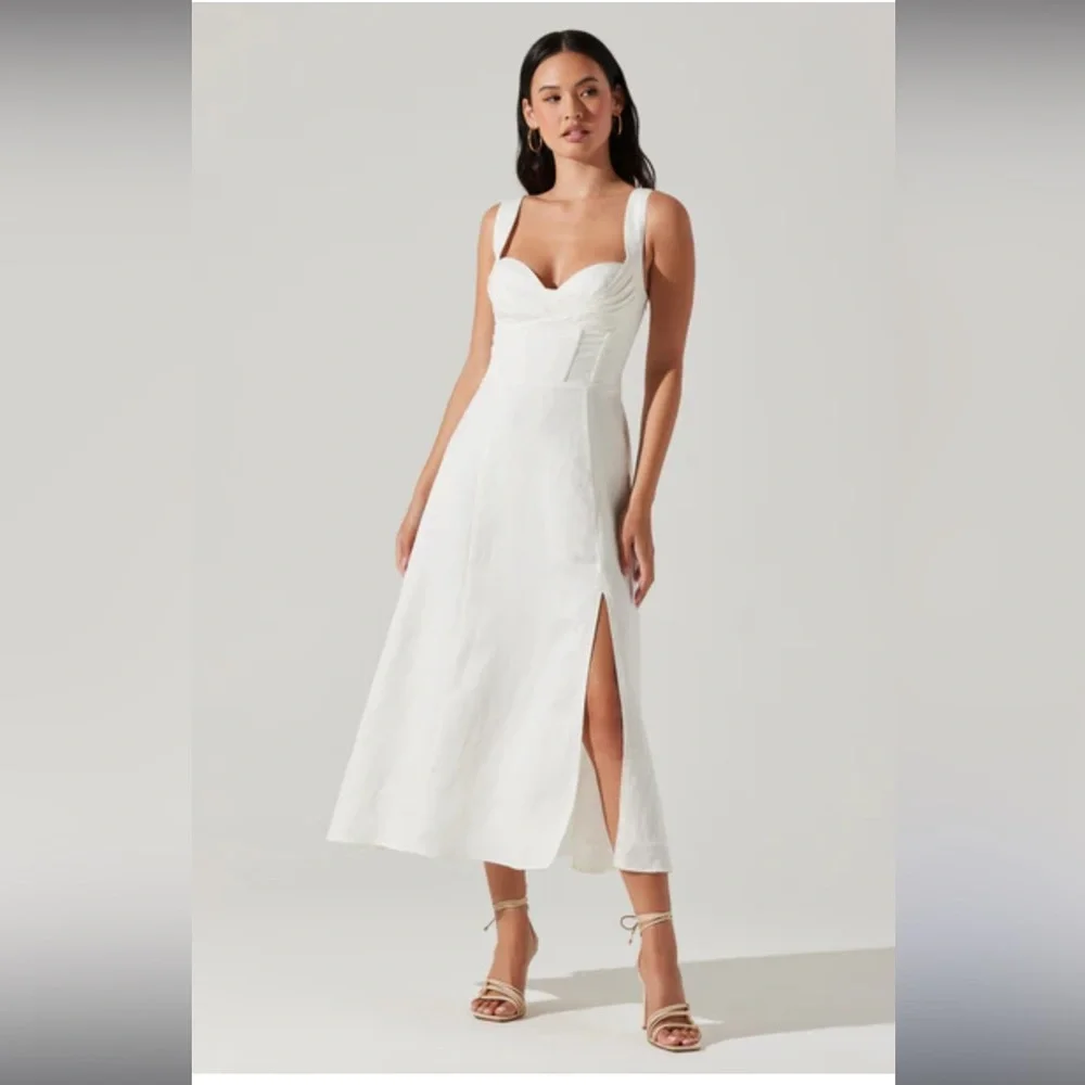 ASTR Estella Corset Midi Dress White Linen Slit Womens Size Medium - Picture 13 of 13